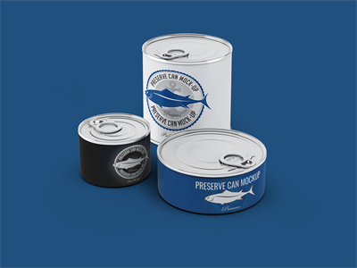 铁罐头包装样机贴图鱼类食品熟食调料易拉罐样机效果图PS素材智能对象