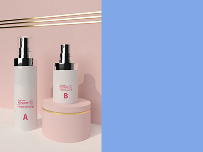 化妆品瓶子样机粉色玻璃瓶喷雾护肤品、