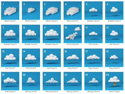 3D立体fbx格式卡通城市建筑植物树木云朵食物兵器道具C4D模型库设计素材