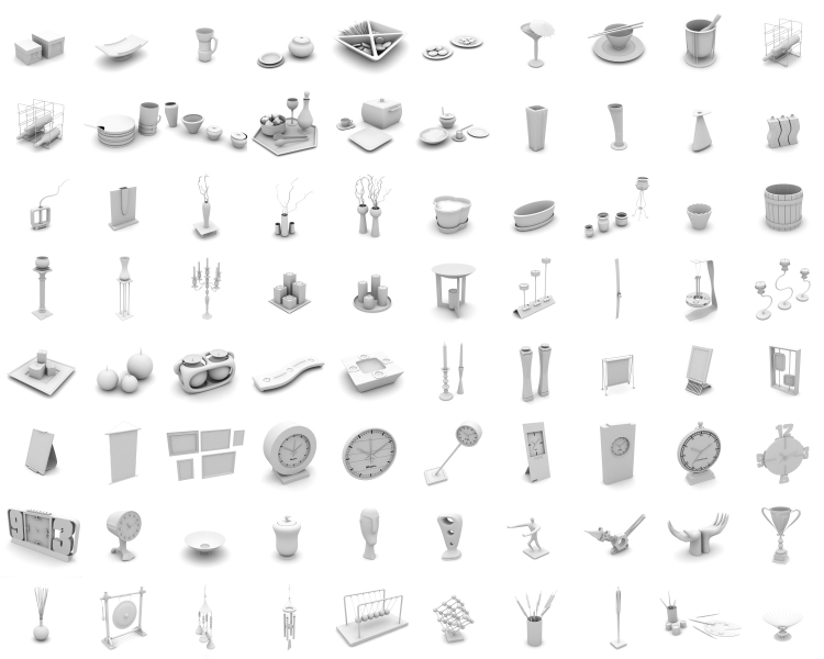 家居用品摆件桌椅日用品模型素材,3D立体C4D,MAX,OBJ格式素材