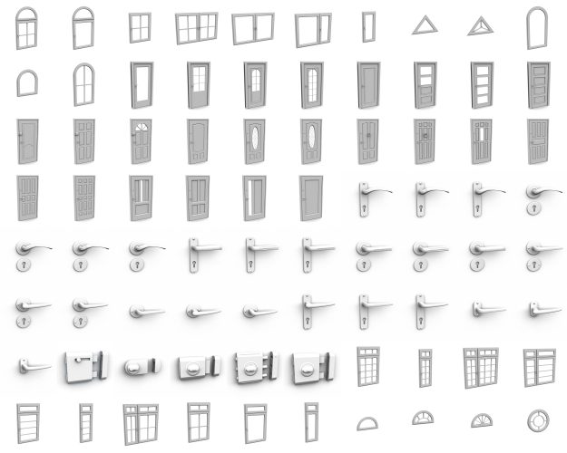 门窗锁具门锁窗户大门模型素材,3D立体C4D,MAX,OBJ格式素材