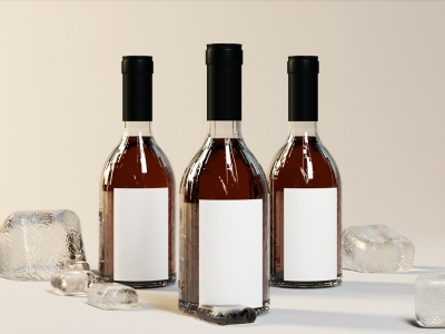 C4D格式玻璃瓶高脚杯红酒洋酒瓶包装样机模型工程源文件设计素材