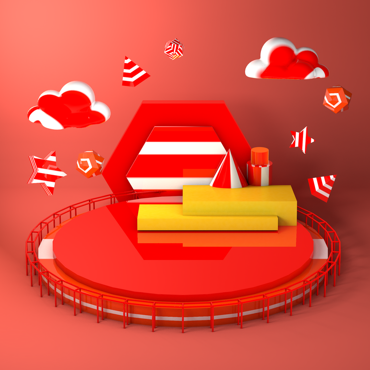 立体电商活动促销场景模型素材工程源文件LowPoly风格设计素材c4d