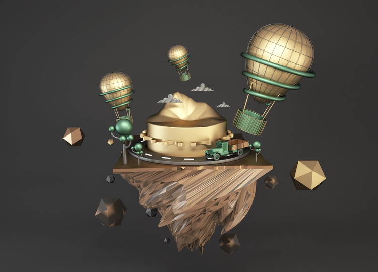 立体电商活动促销场景模型素材工程源文件LowPoly风格设计素材c4d