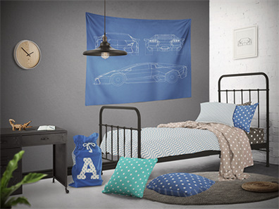 床上用品布艺展示床单被褥枕头PS印花图案效果图被子贴图样机PSD