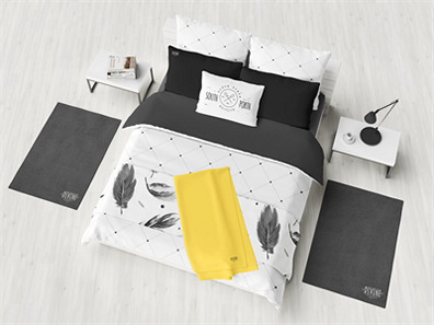 床上用品布艺展示床单被褥枕头PS印花图案效果图被子贴图样机PSD