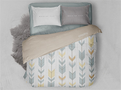 床上用品布艺展示床单被褥枕头PS印花图案效果图被子贴图样机PSD