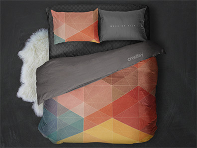 床上用品布艺展示床单被褥枕头PS印花图案效果图被子贴图样机PSD