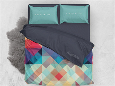 床上用品布艺展示床单被褥枕头PS印花图案效果图被子贴图样机PSD