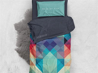 床上用品布艺展示床单被褥枕头PS印花图案效果图被子贴图样机PSD