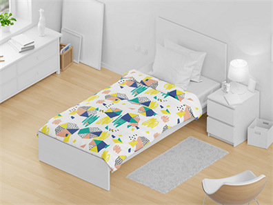 床上用品布艺展示床单被褥枕头PS印花图案效果图被子贴图样机PSD