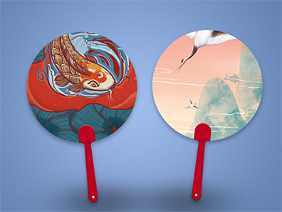 中国风纸扇折扇广告圆扇效果图vi样机展示PSD贴图设计素材模板