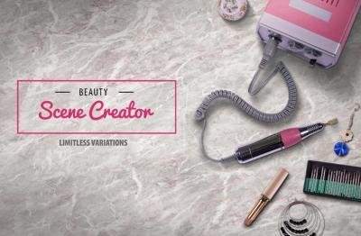 化妆品饰品场景俯视图贴图样机