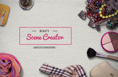 化妆品饰品场景俯视图贴图样机