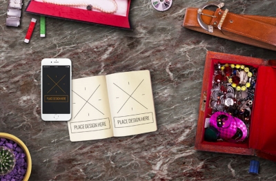 化妆品饰品场景俯视图贴图样机化妆盒