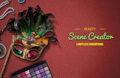 化妆品饰品场景俯视图贴图样机面具