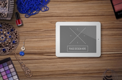 化妆品饰品场景俯视图贴图样机