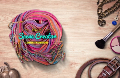 化妆品饰品场景俯视图贴图样机