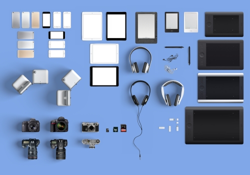 电子设备样机手机平板耳机相机存储卡素材单反相机耳机画板