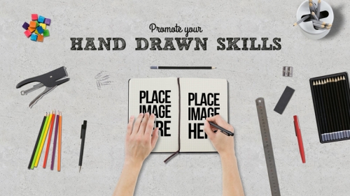 办公场景样机办公背景绘画的手手部动作画笔