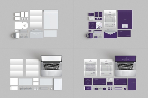 办公vi场景样机logo样机名片折页尺平板电脑笔信封光盘记事本