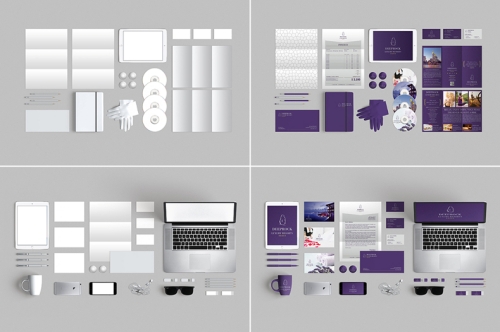 办公vi场景样机logo样机名片折页尺平板电脑笔信封光盘记事本