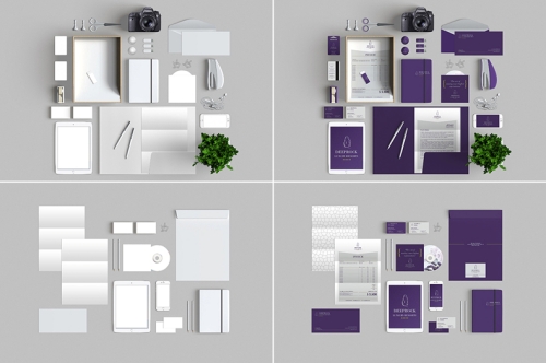 办公vi场景样机logo样机名片折页尺平板电脑笔信封光盘记事本