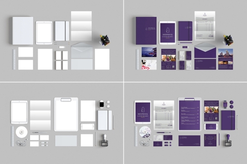 办公vi场景样机logo样机名片折页尺平板电脑笔信封光盘记事本