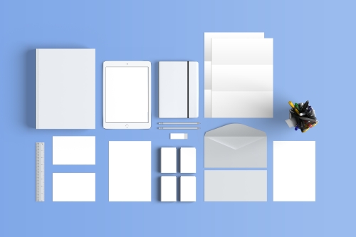 办公vi场景样机logo样机名片折页尺平板电脑笔信封