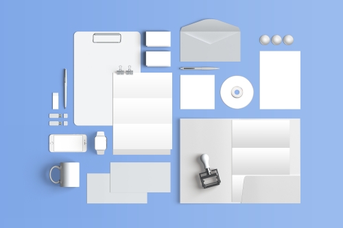 办公vi场景样机logo样机信封光盘杯子手表手机优盘笔文件夹折页名片