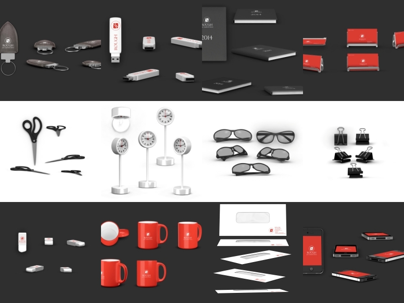 办公用品样机素材优盘笔记本名片夹子信封手机杯子剪刀卷笔刀文件夹档案盒