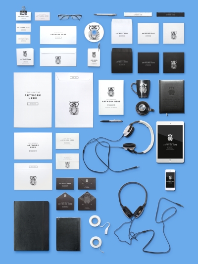 办公元素信纸记事本眼镜耳机元素logo样机
