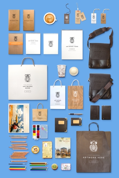 办公用品标签挎包画笔元素logo样机