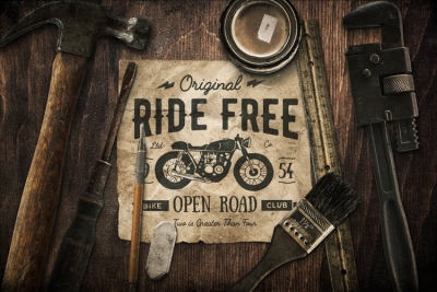 复古场景logo样机锤子螺丝刀扳手尺子毛刷