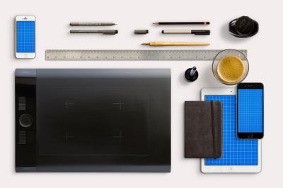 办公场景元素手机平板墨水画板