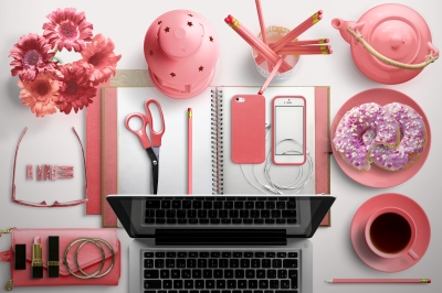 粉色时尚场景办公场景元素