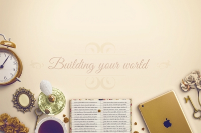 复古场景香水记事本钥匙闹钟