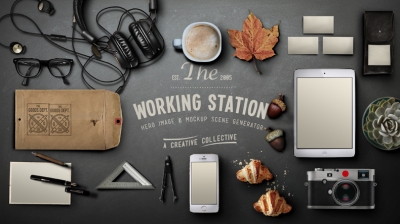 复古场景办公场景平板电脑徕卡相机耳机手机素材配图