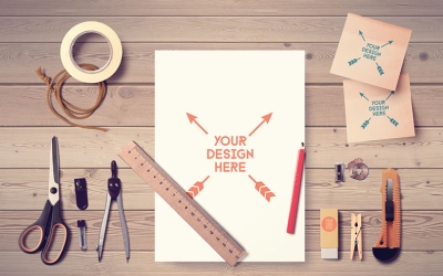 学习场景样机logo样机纸张直尺