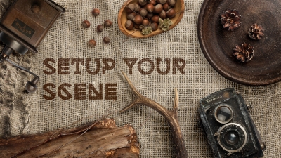 复古场景户外场景板栗松果复古相机鹿角麻布