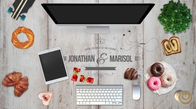 早餐素材平板电脑面包甜甜圈画板咖啡铜钱草耳机元素俯视图