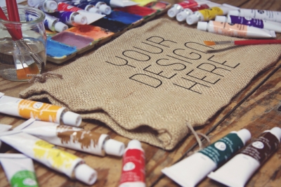 绘画场景样机油彩水彩画材画布样机绘画样机麻布袋