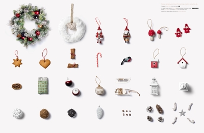 圣诞节元素圣诞树挂件松果小灯花环免抠素材