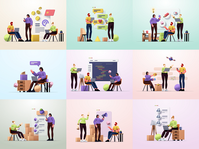 立体人物模型C4D办公场景对话框椅子电脑手机c4d,obj,png格式