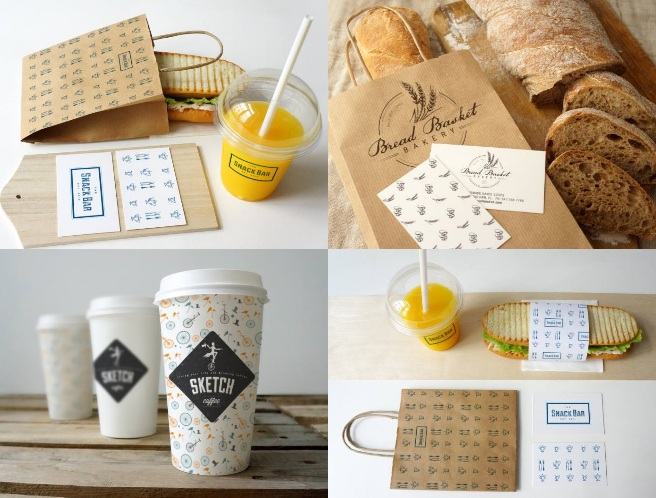 整套餐饮品牌vi样机打包带面包咖啡杯
