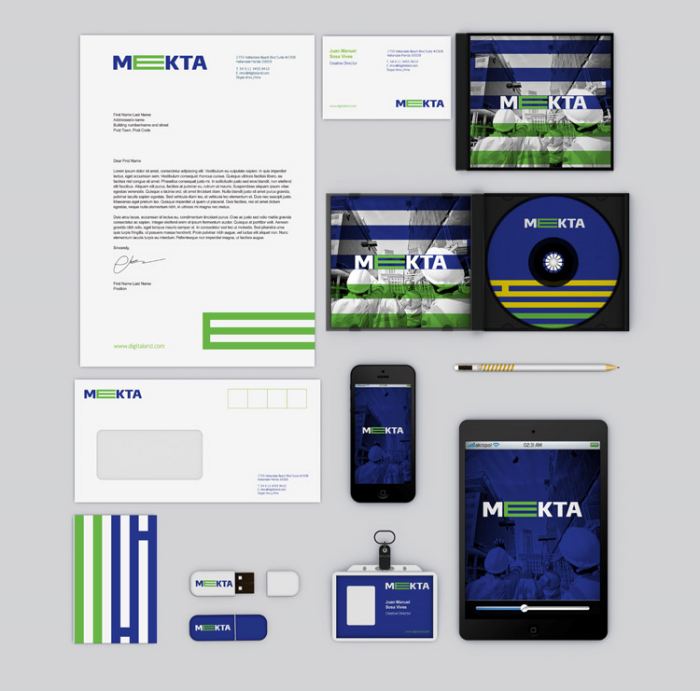 整套9个VI样机办公样机灯箱广告信封U盘