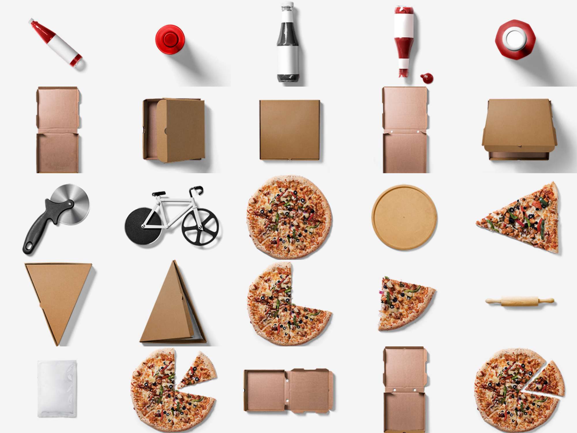 整套披萨包装披萨食材果酱盘子样机免抠素材