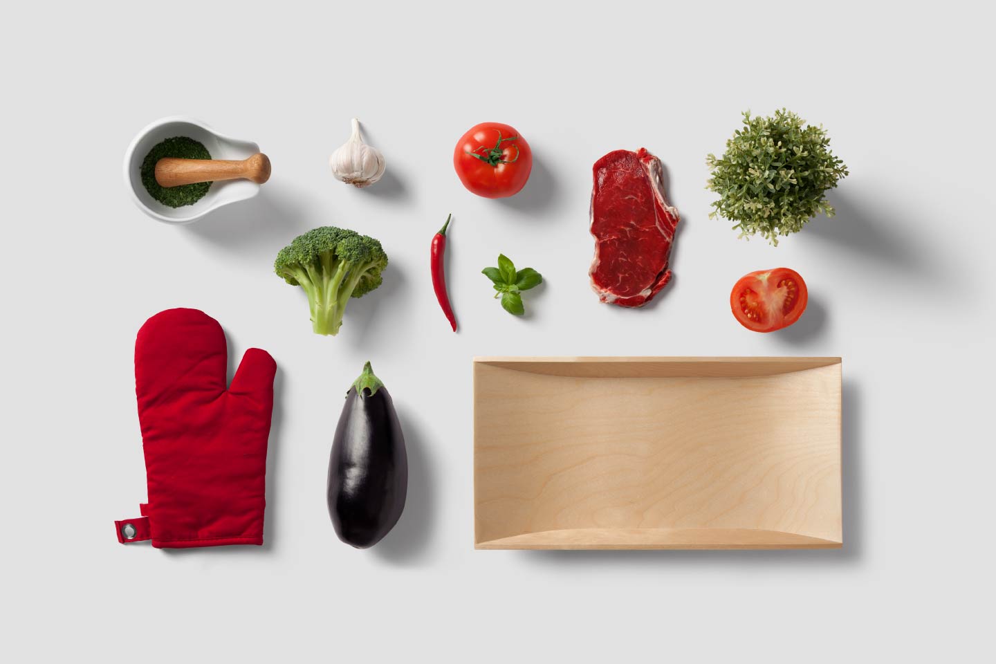 隔热手套西红柿西兰花牛排小米辣辣椒薄荷大蒜茄子