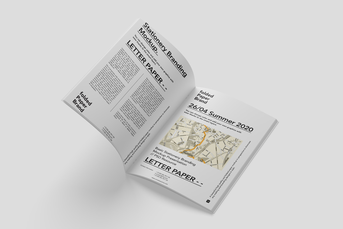 骑马订画册内页杂志封面平铺VI效果图展示样机PSD贴图设计素材