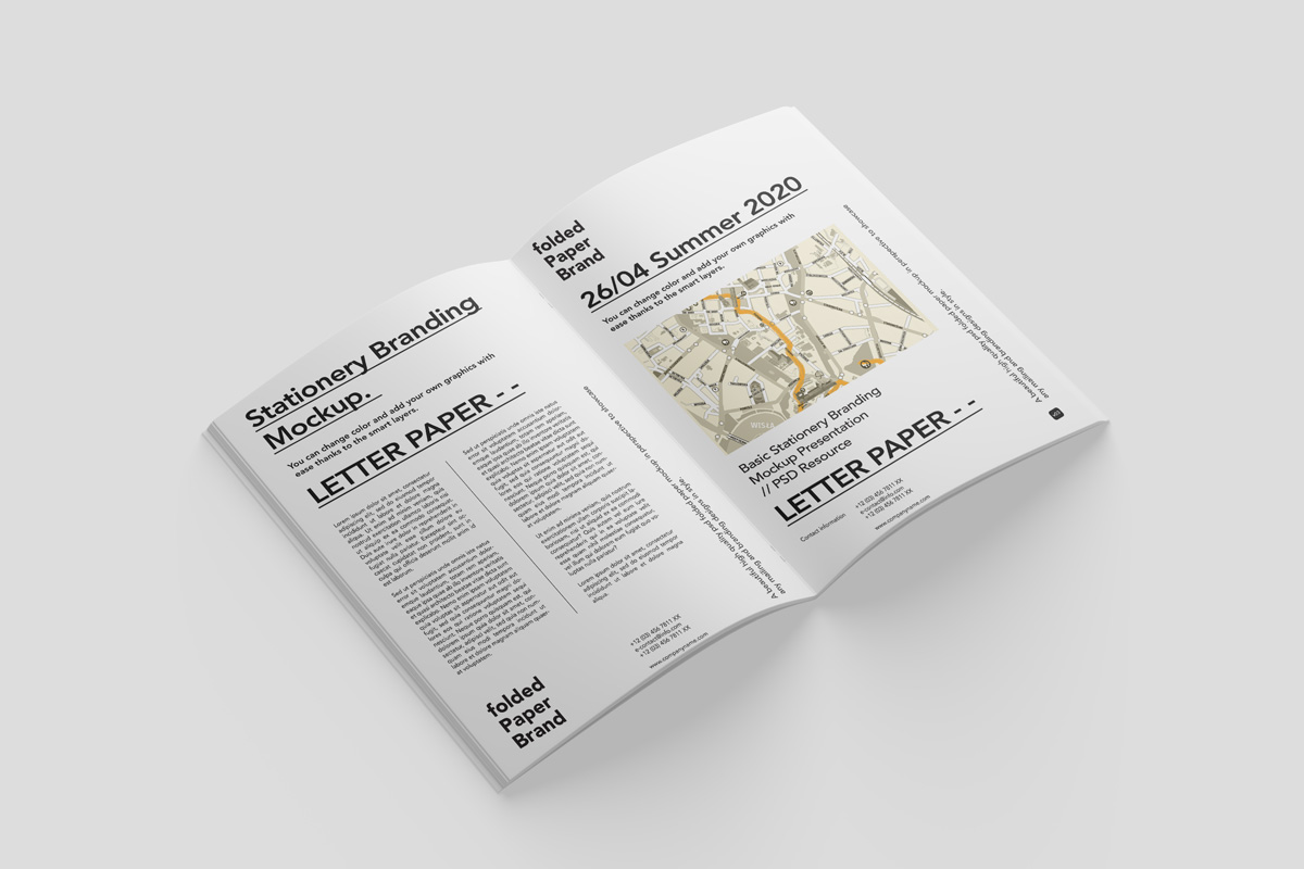 骑马订画册内页杂志封面平铺VI效果图展示样机PSD贴图设计素材